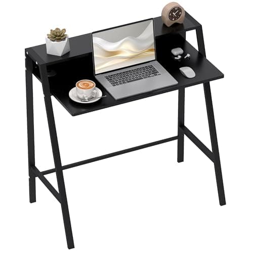 Image of HOMCOM Writing Desk Computer Table Home Office PC Laptop Workstation Storage Shelf 84L x 45W cm Black