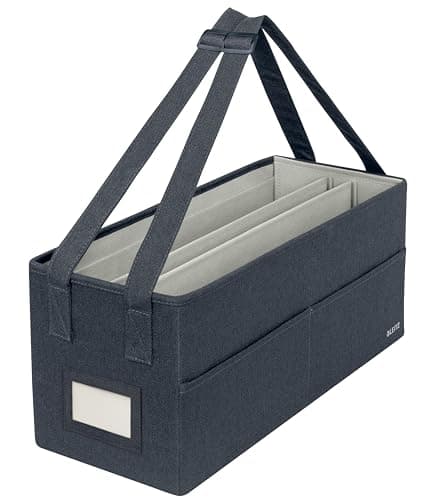Image of Leitz Fabric Hot Desking Work Bag & Storage Bag, Foldable Laptop Bag & Desk Tidy Organiser for Stationery & Laptop Accessories, w. Carry Handles, Velvet Grey, 64440089