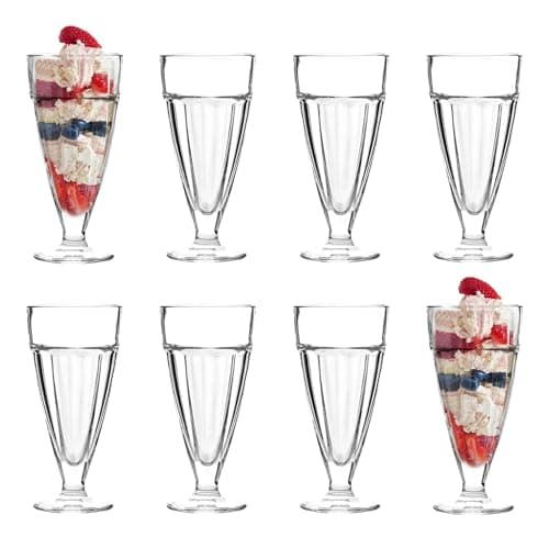 Image of Argon Tableware Ice Cream Sundae Glasses Set of 8 Tall 350ml Milkshake Glasses Clear Dessert Cups with Footed Base Ice Cream Bowl for Milkshakes, Yoghurts