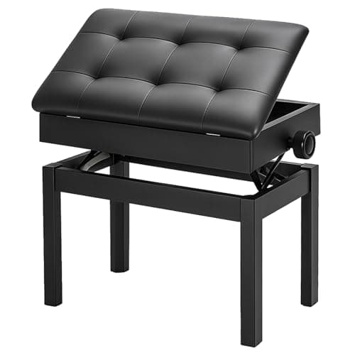 Image of Piano Stools 56x34x48cm Height Adjustable Piano Stool Faux Leather Keyboard Bench with Storage Multi-Purpose Stool for Piano Stool Storage