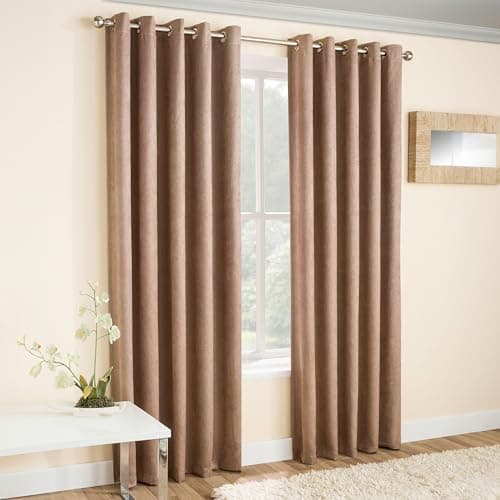 Image of Enhanced Living Vogue Latte Natural 46 x 90 inch (117x229cm) Eyelet Thermal Noise reducing Dim Out Curtains for Bedroom and Living room