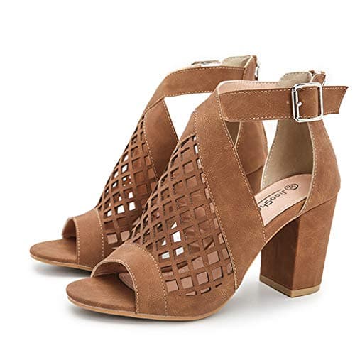 Image of High Heels Shoes for Women Summer Peep Toe Block Heel Sandals Ladies Ankle Boots Hollow Zipper Fashion