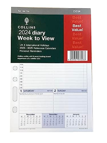 Image of Collins Debden 2024 Dayplanner Organiser Diary Organiser Refill Pad - Desk - Week to View with Appointments - 2024 Weekly Planner Refill, White (DK1700-24)