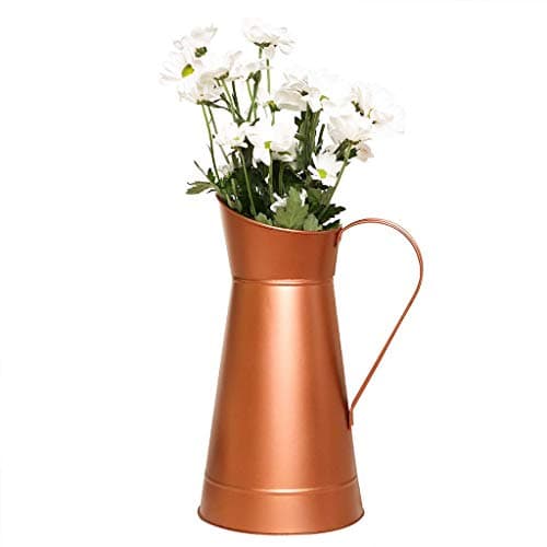 Image of Large Galvanised Metal Flower Jug Vase Brushed Copper Finish Vintage Style Farmhouse Country Style Copper Anniversary Pitcher Jug Vase Gift
