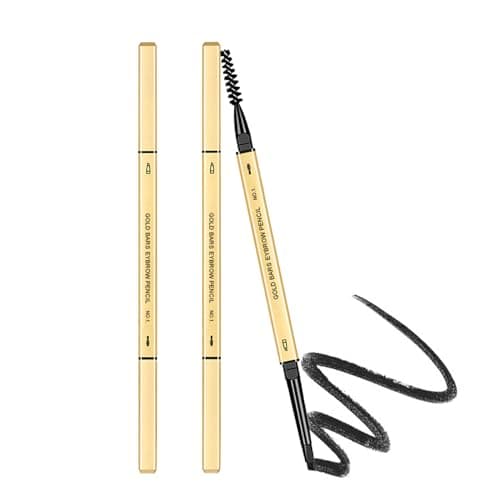 Image of Eyebrow Pencil Dual-Sided Eye Brower Pencil, Fine Tip Rapid Brow Precise Sweatproof Brow Pen with Brow Combs (01# Black 2 Pcs)