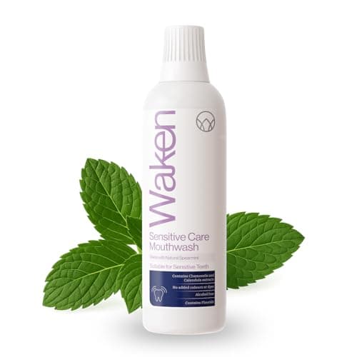 Image of Waken Sensitive Care Mouthwash – Alcohol Free with Natural Mint Extracts, Suitable for Those with Sensitive Teeth, Vegan, Fresh Breath & Oral Care, No Artificial Colours or Dyes, 500ml