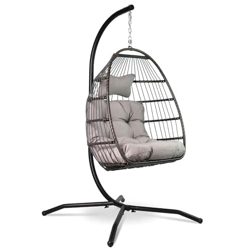 Image of Vita5 Hanging Egg Chair Indoor&Outdoor - Swing Chair with Frame Polyrattan with Cushion - Hanging Chair Outdoor and Indoor - Foldable Hammock Chair - Maximum Load 150kg - Light grey