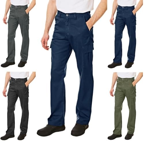 Image of Lee Cooper Men's Cargo Trousers with Multi Pocket Easy Care Safety Workwear Pants Durable Heavy-Duty Work Trouser Regular Fit Button & Zip Closure Pant for Men Casual Wear (Navy, 36W / 33L)