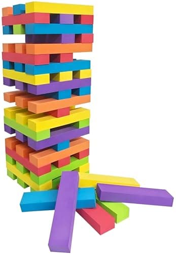 Image of Giant Foam Tumble Tower Game – 60 Block Stacking Tumbling Tower for Kids & Adults – Large EVA Foam Blocks Build Up to 1.2m Tall – Indoor & Outdoor Garden Game for Family Fun Parties Weddings & Events