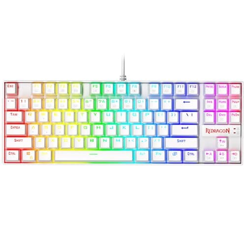 Image of Redragon K552 Mechanical Gaming Keyboard Compact 87 Key Kumara Wired Cherry MX Blue Switches Equivalent for Windows PC Gamers (RGB Backlit White)