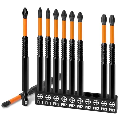 Image of Josaton Anti Slip Screwdriver Bits Set, Magnetic Long Screw Driver Bit PH1 PH2 PH3 Impact Driver Bits Set Electric Drill Accessories（100mm, 1/4 inch Hex Shank