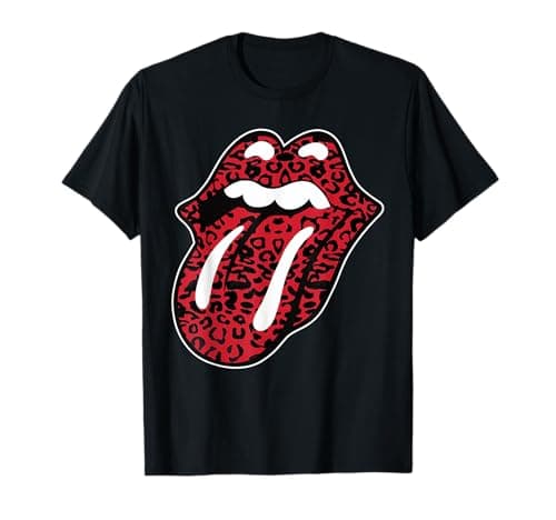 Image of Rolling Stones Official Leopard Print Red Tongue T-Shirt
