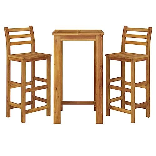 Image of vidaXL Garden Bar Set 3 Piece, Bar Table Set for 2, Outdoor Table and Chairs for Patio Balcony, Bistro Table Set, Solid Wood Acacia