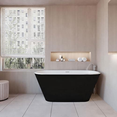 Image of Acezanble 1500x720mm Modern Matt Black Freestanding Double Ended Bath Acrylic Bathtub