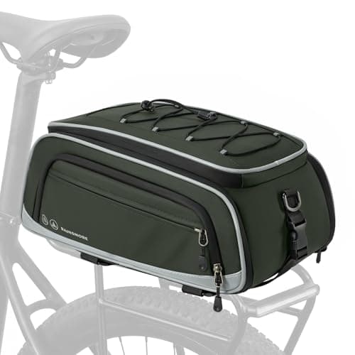 Image of RAINSMORE Bike Pannier Bag Waterproof 15L-23L Expandable Bike Bags for Rear Carrier with Reflective Rain Cover Bicycle Rear Rack Bag Commuter Cycling Ebike Green