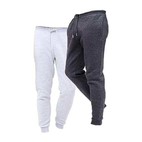 Image of Keanu 2 Pack Slim Fit Mens Joggers - Super Soft Jogging Bottoms with Brushed Fleece Lining - Lounge Pants Gym Joggers - Cotton Rich Blend - Mens Sizes S - 2XL (Charcoal/Grey Marl Pack, Small)