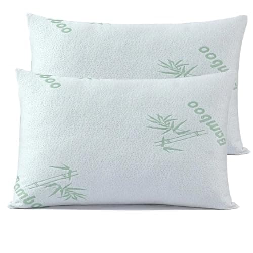 Image of Bedding Home Anti Allergy Bamboo Pillows 2 Pack | Hollow Fiber Filling Side Sleeper Pillow | Anti Allergy Orthopedic Pillows | Medium Firm Down Bamboo Pillow Pack of 2