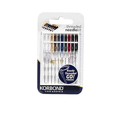 Image of Korbond Threaded Needle Kit- Emergency Clothing Repairs and Alteration Kit - Sewing Needles with 9 Colours + Safety Pins + Button
