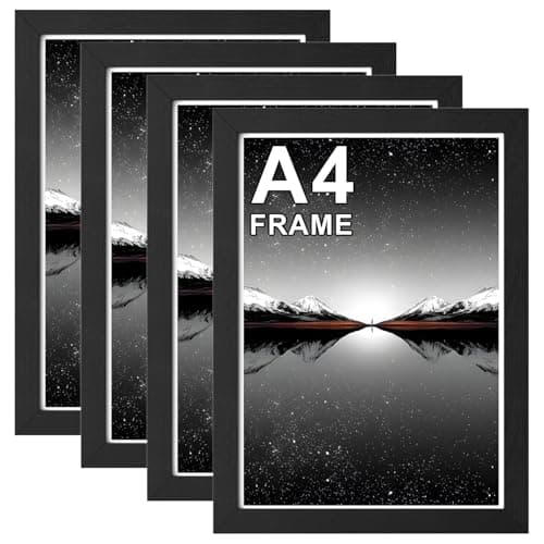 Image of Pycisid A4 Picture Frames, Pack of 4 Black A4 Frame with Safe Perspex, 21x29.7cm Photo Frames