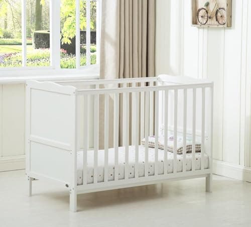 Image of mcc direct Cot Bed Wooden Baby Cot Toddler Bed Premier Aloe Vera Water Repellent Mattress Cream White - Orlando