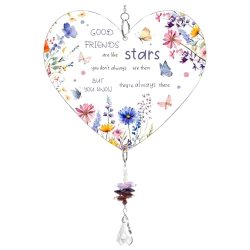 Image of Friendship Gift for Her – Acrylic Heart Hanging Sign Plaque,GOOD FRIENDS are like stars To my best friend and sisters, Laser Engraved Clear Acrylic Ornamen (Friendship)