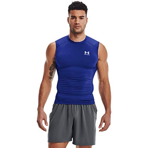 Image of Under Armour Men's Armour HeatGear Compression Sleeveless T-Shirt, Royal Blue (400)/White, Large