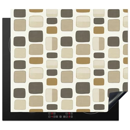 Image of KitchenYeah© Induction Hob Protector Mat 20.5"x23.2" / 59x52 cm Stove Cap Top Cover Kitchen Cooker Covers for Electric Hobs Vinyl Blocks - Vintage - Gray