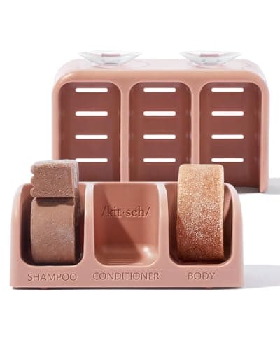Image of Kitsch Self-Draining Soap Dish for Shower - Recycled Plastic Holder for Shampoo, Conditioner & Body Wash Bars | Chic Shower Soap Holder for 3 Bars with Removable Suction Cups