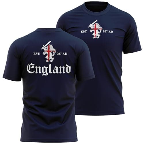 Image of Purple Print House Mens St Georges Day T Shirt English Cross Badge England Lion Top, L, Navy