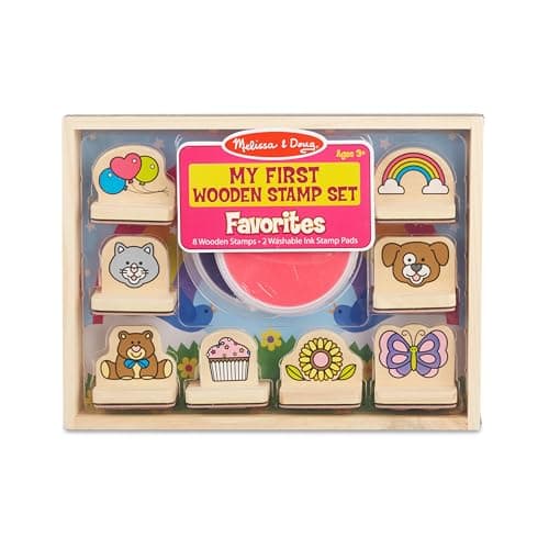 Image of Melissa & Doug My First Wooden Stamp Set – Favorites (8 Stamps with Handles, 2 Washable Ink Pads)