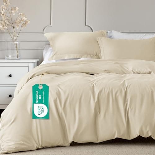 Image of Linens World 200 Thread Count 100% Egyptian Cotton Duvet Quilt Cover Bedding Sets with Pillow cases (Cream, Single)
