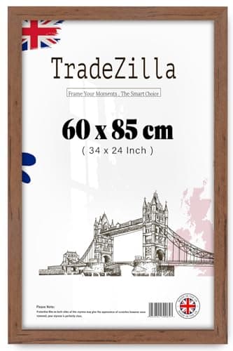 Image of TradeZilla | Perfect for Home, Office, (60 x 85 CM) Picture Frame for Posters, Certificates, Solid Eton Wood, MDF Wall Mounted Frame with Hanging Hooks, Home Décor [ Walnut ]