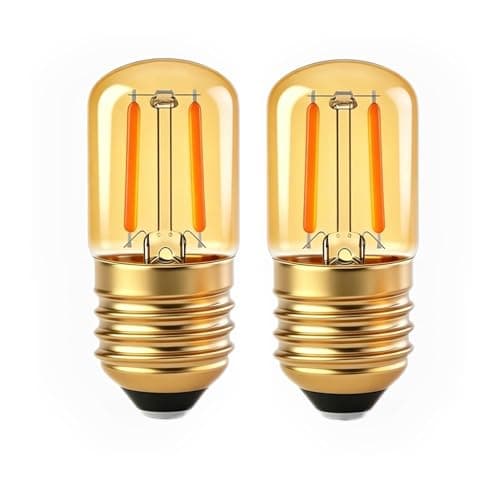 Image of E27 Vintage Light Bulbs ES Edison Screw, 1W LED Filament Equivalent 10-15W Pygmy Bulb, Amber Glass 2200K Warm White, AC 230V, Low Watt Decorative T28 Tubular Night Light Bulbs, Non-dimmable, 2 Pack