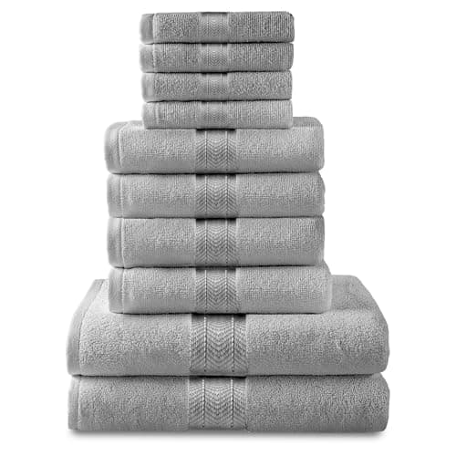 Image of GC GAVENO CAVAILIA Luxury Towel Bale Set, 10 Piece Hotel Quality Towels, 450 GSM Lightweight & Quick Drying Towel Bales Egyptian Cotton 4x Face 4x Hand 2x Bath Towels, Silver
