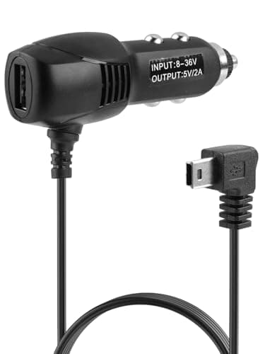 Image of Dash Cam Power Lead 12V to 5V Mini USB Charging Cable, 3.5M Long 2A Car Charger Adapter with 90° Right Angle Mini USB Connector & Extra USB Port for Dash Cameras GPS Navigation DVR
