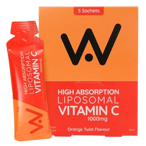Image of WELL ACTUALLY Liposomal Vitamin C 1000mg Sachets – High Strength Liquid VIT C Supplement - Immune System, Skin, Collagen, Brain & Energy Support - Vegan, 5 Sachets | Orange Twist