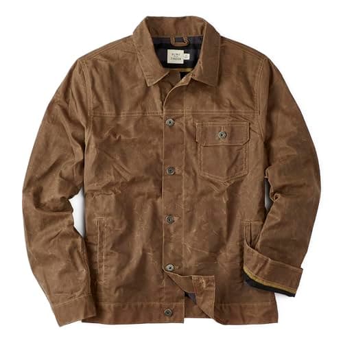 Image of Flannel Lined Waxed Trucker Jacket, Water Resistant, Weatherproof, Havana, M