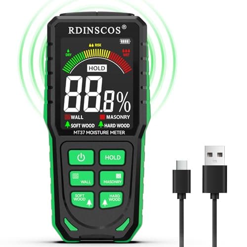 Image of RDINSCOS Rechargeable Pinless Moisture Meter, Damp Meter for Walls Caravan Wood Masonry Logs, Non-Invasive Damp Tester Detector with LCD Color Display,Visual & Audible Alarm,Storage Bag(Pinless Type)
