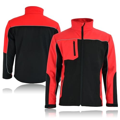 Image of Swift Wear Mens Winter Jacket Softshell Fleece Lined Water Resistant Durable Wind Resistant Jacket- Perfect for Outdoors Walking Hiking & Camping (UK, Alpha, L, Regular, Regular, Black/Red)
