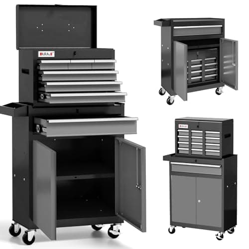 Image of AIRAJ Tool Chest 7-Drawer | 40'' H Rolling Tool Chest with Wheels | Detachable Top Metal Tool Box | Garage Storage Cabinet for Repair Room,Warehouse | Rolling Tool Box with Hooks,Liners,Tray Divider