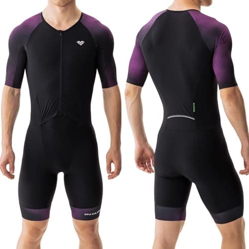 Image of MY KILOMETRE Men's Trisuit Short Sleeve – Triathlon Suit for Swimming Cycling Running, Quick Dry One Piece Tri Suit with Front Zip & Back Pocket, UPF50+