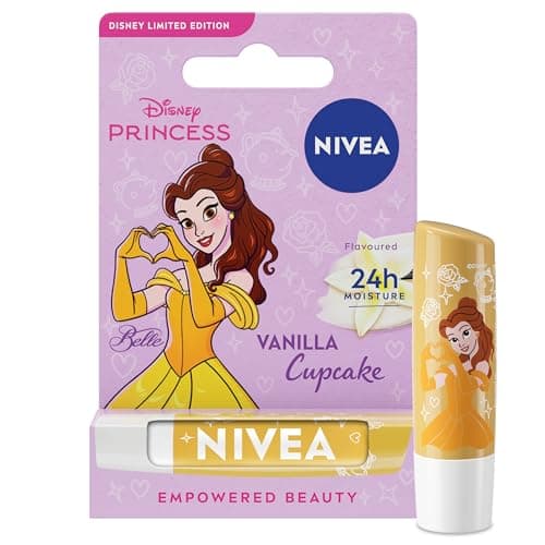 Image of NIVEA Disney Princess Belle Limited Edition Vanilla Cupcake Lip Balm (4.8g), Unique Disney Princess Inspired Lip Balm for Kids, Contains Moisturising Shea Butter for 24 Hour Moisture
