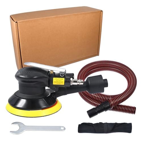 Image of 5 Inch Pneumatic Random Orbital Sander Kit, 125mm Black Air Palm Sander with Dust Hose, Dust Bag and Spanner, 10000 RPM, 90 PSI, for Car Bodywork, Wood and Metal