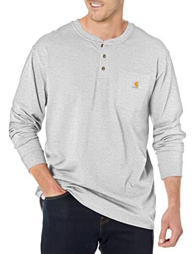 Image of Carhartt Men's Loose Fit Heavyweight Long-Sleeve Pocket Henley T-Shirt, Heather Grey, S