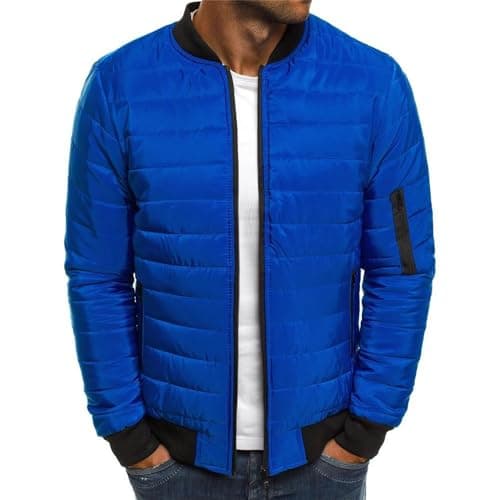 Image of Men's Down Jacket Winter Warm Stand Collar Bubble Down Coat Lightweight Zip Up Puffer Jacket Men Lightweight Quilted Puffer Jacket Winter Cotton Casual Warm Stand Collar Slim Zipper Coat Outwear