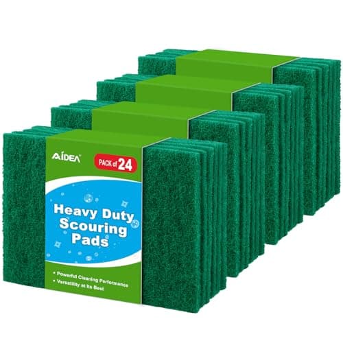 Image of AIDEA Heavy Duty Scouring Pads 24 Pack, Reusable Dish Scrubber Pads for Household and Kitchen, Multipurpose Scour Pads for Cleaning, 14 x 9 cm