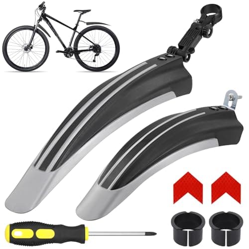 Image of Hejo Bike Mudguards Set, Universal Mudguards for 24-29 inch Bikes, Adjustable Bicycle Front and Rear Mud Guard with 2 Red Arrow Reflective Stickers for most of Popular Bicycles (Black ＆ Grey)