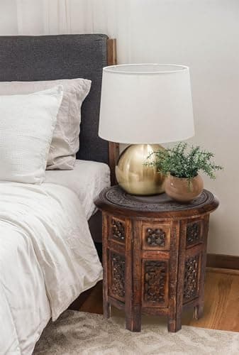 Image of topfurnishing Beautiful Round Hand Carved Indian Wooden Coffee Table [Maghony,Large 18"x18"x18" 45.7cm]