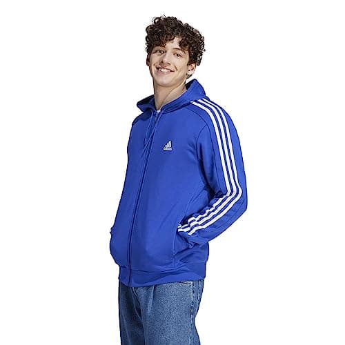 Image of adidas Men's Essentials 3-stripes Fleece Full-zip Hoodie, Semi Lucid Blue/Blue, L
