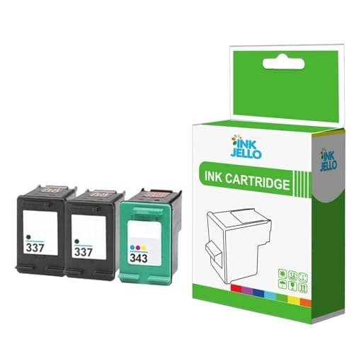Image of InkJello Compatible Ink Cartridge Replacement for HP Photosmart C4150 C4160 C4180 C4183 C4188 C4190 D5145 D5155 D5160 D5163 D5168-337/343 (Black,Colours 3-Pack)